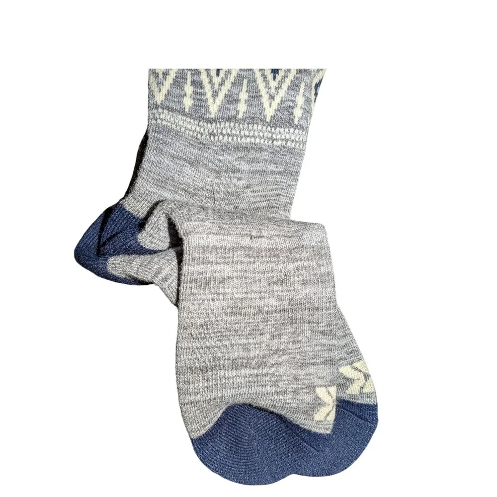 Womens Grey Navy Blue Geometric Knit Crew Socks Argyle Pattern Winter Boot Socks